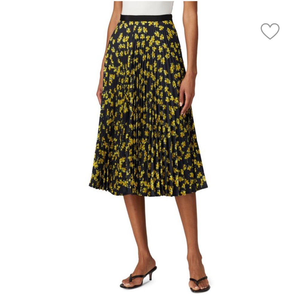 Derek Lam 10 Crosby Size 44 Navy and Yellow Floral Pleated Midi Skirt